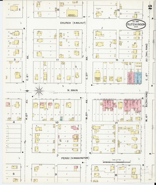 Sanborn Fire Insurance Map from Hutchinson, Reno County, Kansas (1892), Sheet #0002 - Historic Sanborn Fire Insurance Map Print, vintage old map wall art, antique decor, genealogy gift, Kansas Kansas map