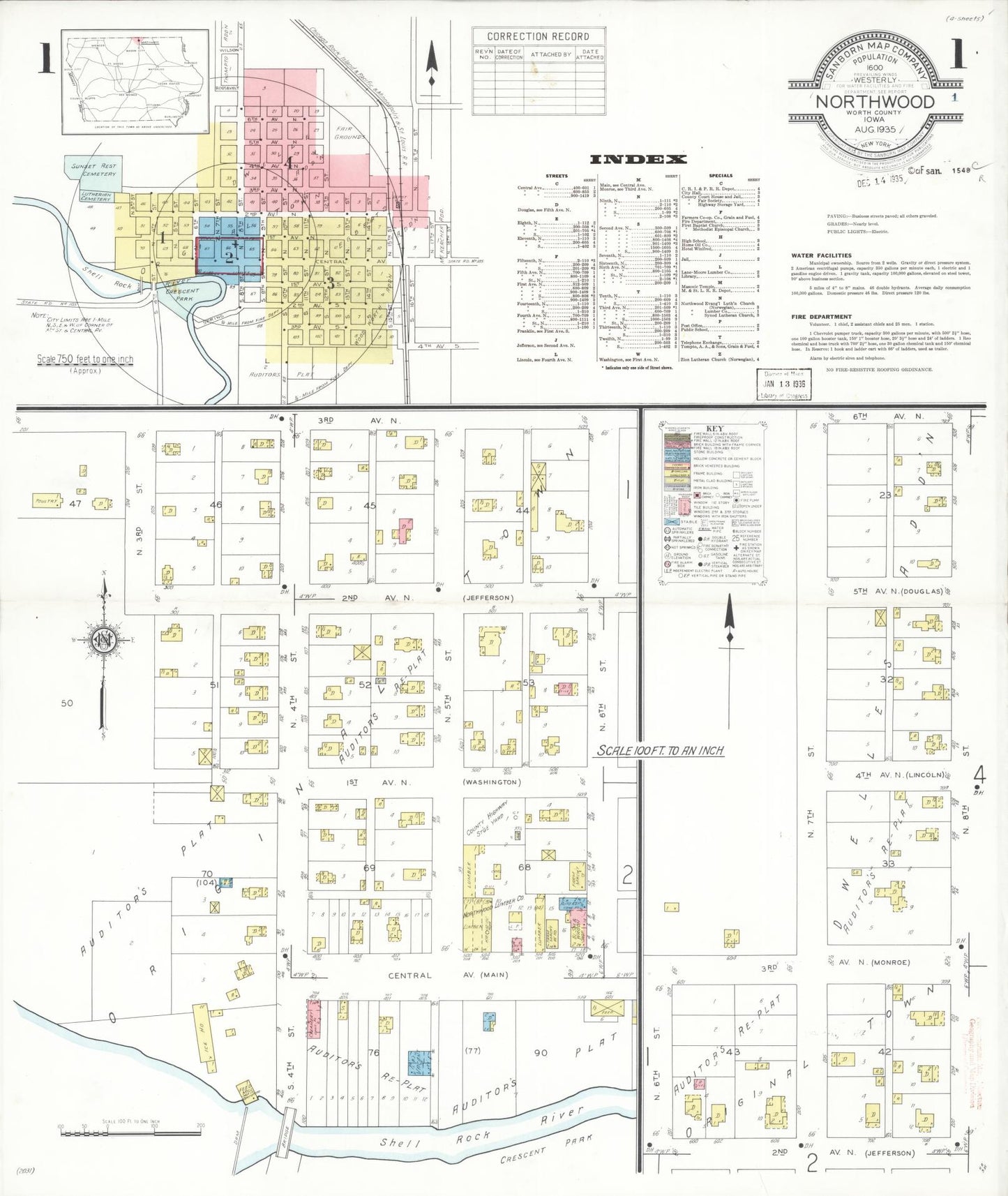 Sanborn Fire Insurance Map from Northwood, Worth County, Iowa (1935), Sheet #0001 - Historic Sanborn Fire Insurance Map Print