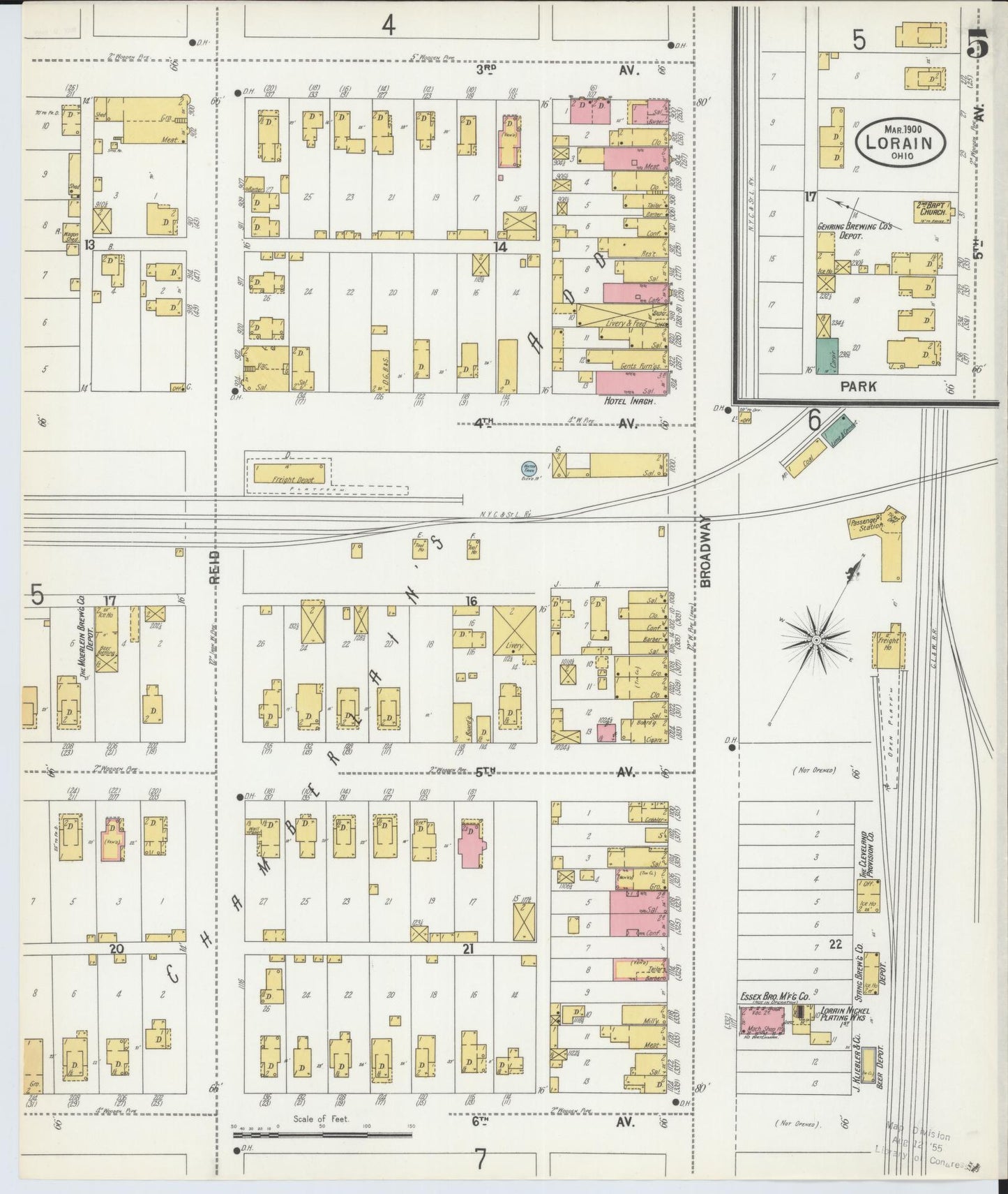 Sanborn Fire Insurance Map from Lorain, Lorain County, Ohio (1900), Sheet #0005 - Historic Sanborn Fire Insurance Map Print, vintage old map wall art, antique decor, genealogy gift, Ohio Ohio map
