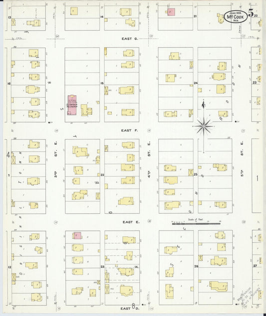 Sanborn Fire Insurance Map from Mccook, Red Willow County, Nebraska (1909), Sheet #0005 - Historic Sanborn Fire Insurance Map Print, vintage old map wall art, antique decor, genealogy gift, Nebraska Nebraska map