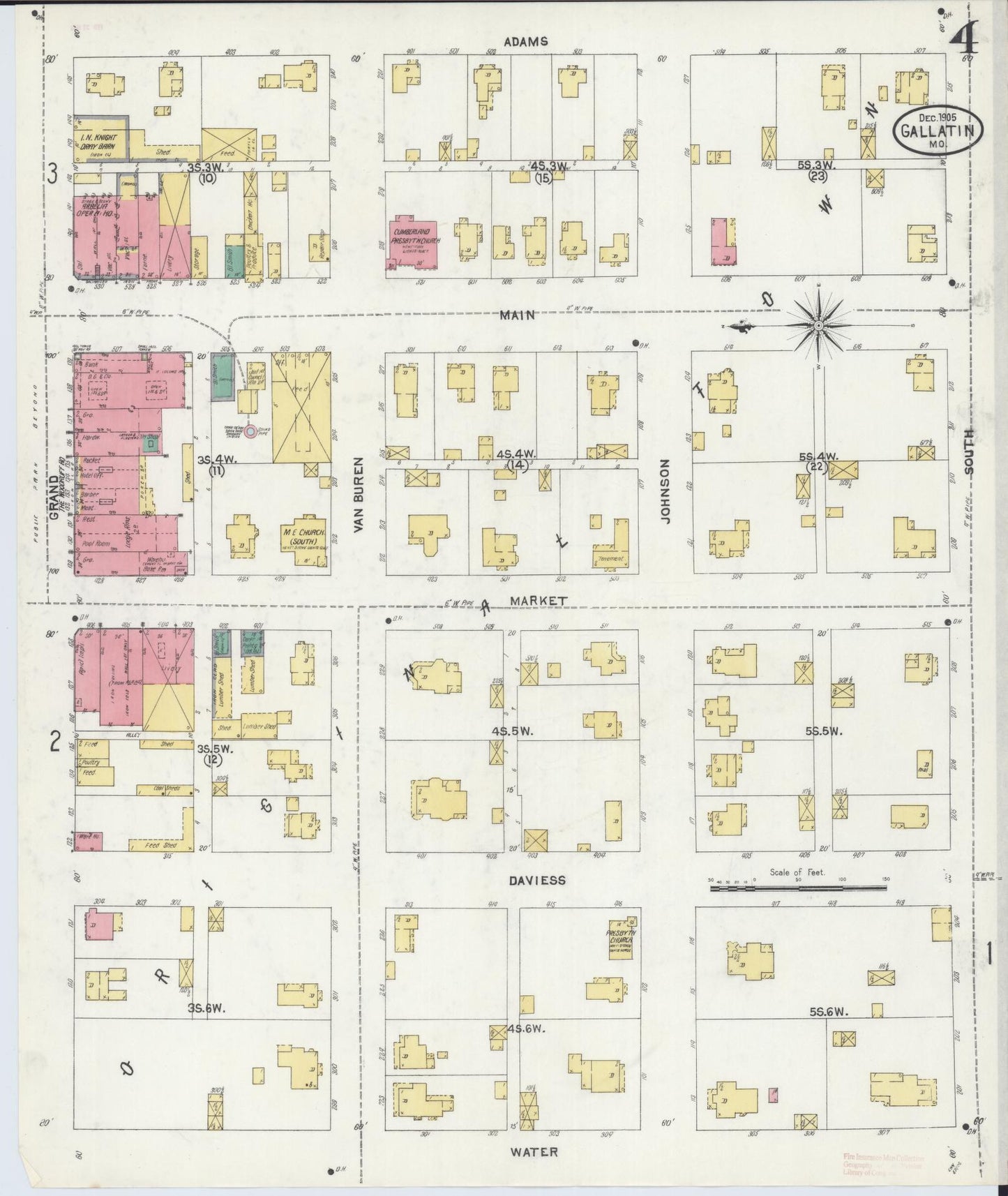 Sanborn Fire Insurance Map from Gallatin, Daviess County, Missouri (1905), Sheet #0004 - Complete Map Set gallery image, historic Sanborn map, vintage wall art, Missouri Missouri