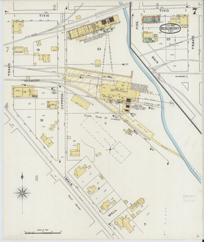 Sanborn Fire Insurance Map from Beaumont, Jefferson County, Texas (1894), Sheet #0007 - Complete Map Set gallery image, historic Sanborn map, vintage wall art, Texas Texas