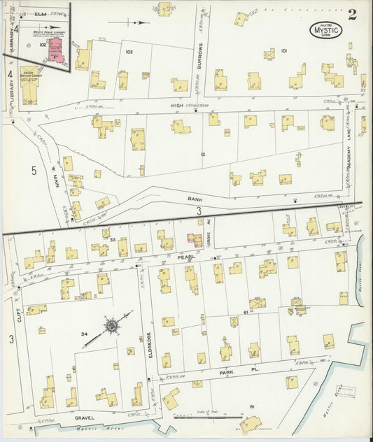 Sanborn Fire Insurance Map from Mystic, New London County, Connecticut (1911), Sheet #0002 - Historic Sanborn Fire Insurance Map Print, vintage old map wall art, antique decor, genealogy gift, Connecticut Connecticut map