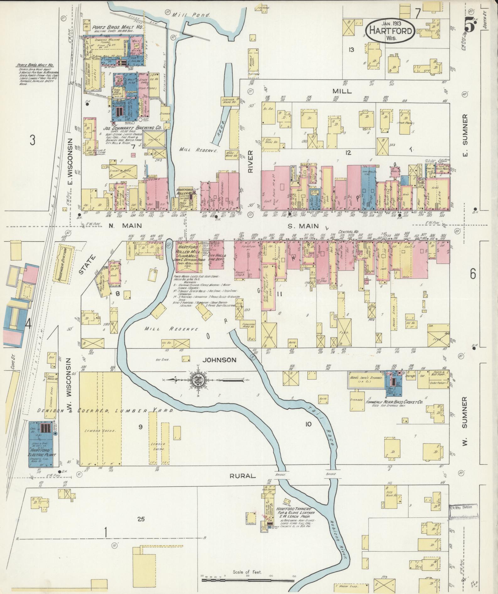 Sanborn Fire Insurance Map from Hartford, Washington County, Wisconsin (1913), Sheet #0005 - Complete Map Set gallery image, historic Sanborn map, vintage wall art, Wisconsin Wisconsin
