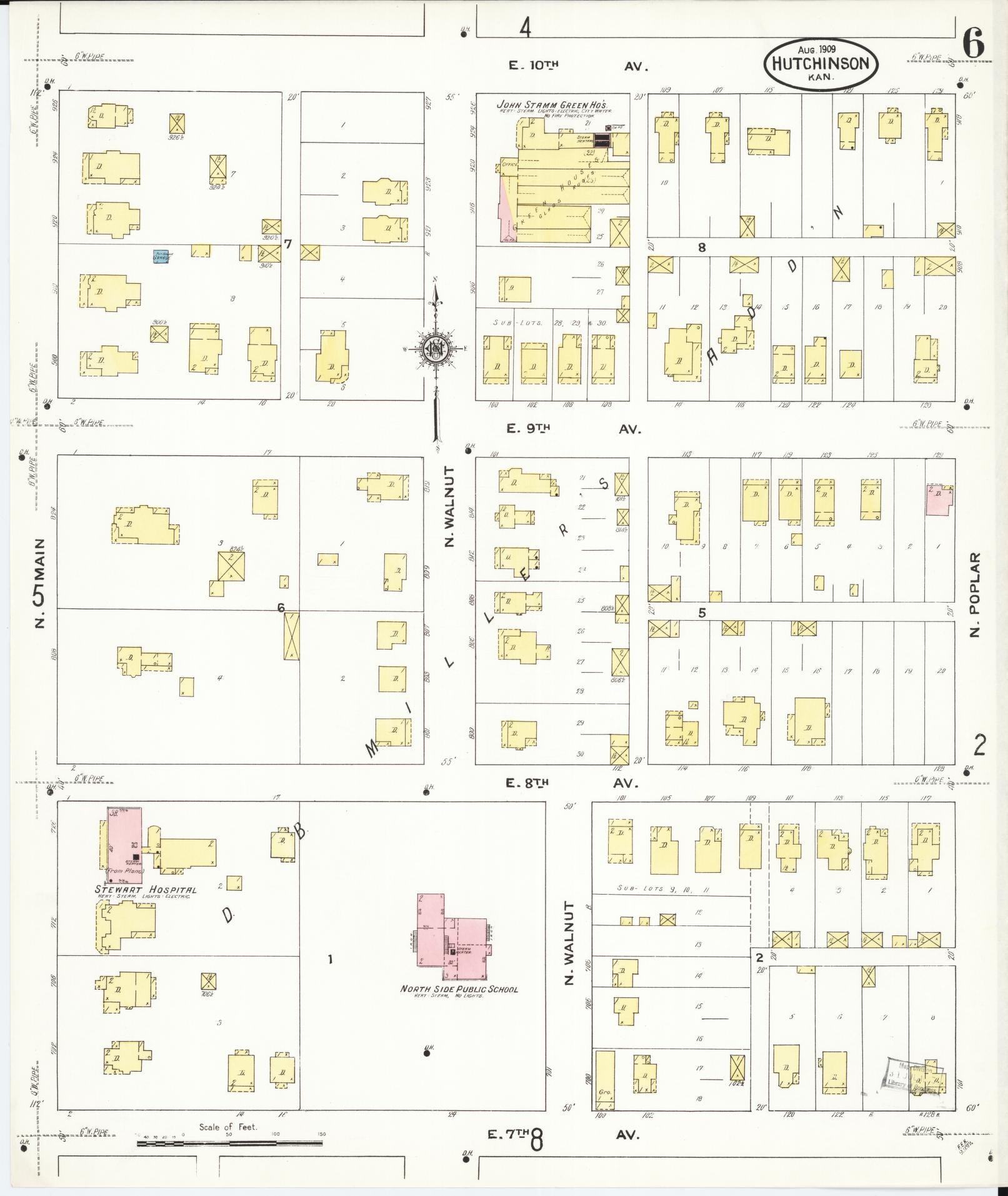 Sanborn Fire Insurance Map from Hutchinson, Reno County, Kansas (1909), Sheet #0006 - Complete Map Set gallery image, historic Sanborn map, vintage wall art, Kansas Kansas