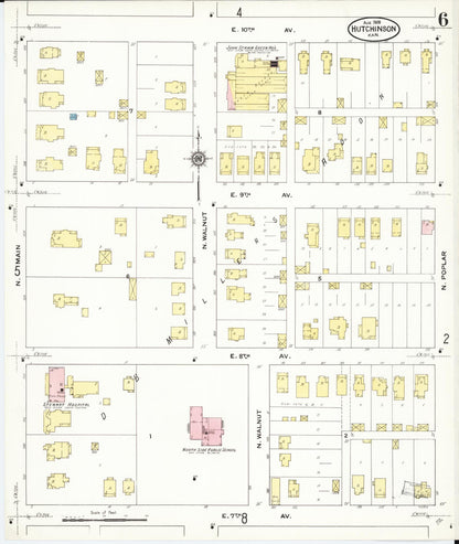 Sanborn Fire Insurance Map from Hutchinson, Reno County, Kansas (1909), Sheet #0006 - Complete Map Set gallery image, historic Sanborn map, vintage wall art, Kansas Kansas