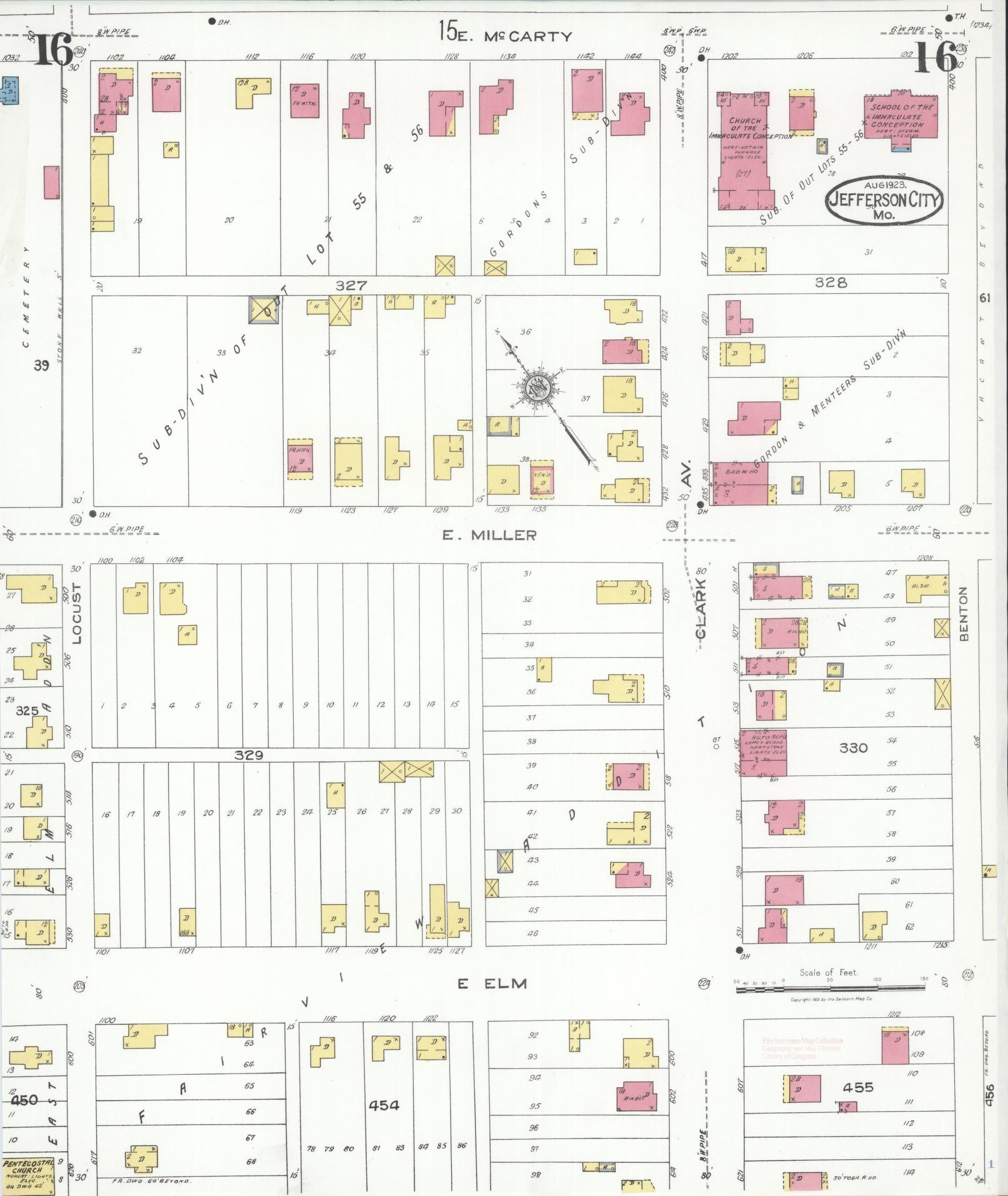 Sanborn Fire Insurance Map from Jefferson City, Cole County, Missouri (1923), Sheet #0016 - Historic Sanborn Fire Insurance Map Print, vintage old map wall art, antique decor, genealogy gift, Missouri Missouri map