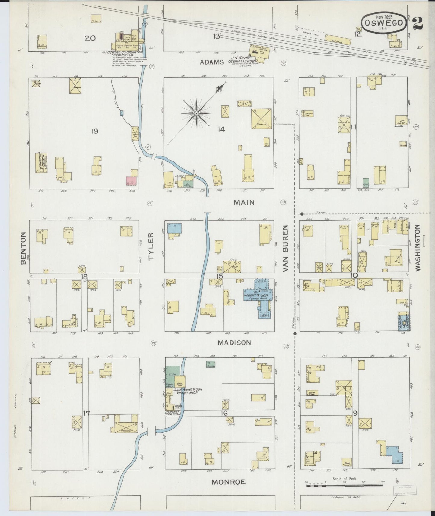 Sanborn Fire Insurance Map from Oswego, Kendall County, Illinois (1892), Sheet #0002 - Complete Map Set gallery image, historic Sanborn map, vintage wall art, Illinois Illinois