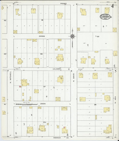 Sanborn Fire Insurance Map from Conway, Faulkner County, Arkansas (1919), Sheet #0004 - Complete Map Set gallery image, historic Sanborn map, vintage wall art, Arkansas Arkansas
