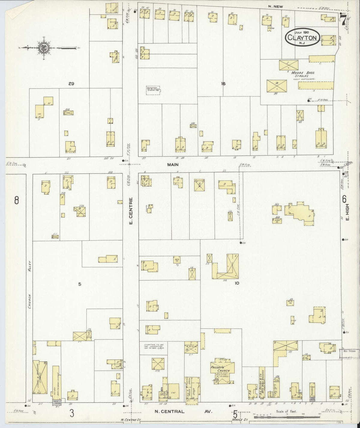 Sanborn Fire Insurance Map from Clayton, Gloucester County, New Jersey (1910), Sheet #0007 - Complete Map Set gallery image, historic Sanborn map, vintage wall art, New Jersey New Jersey