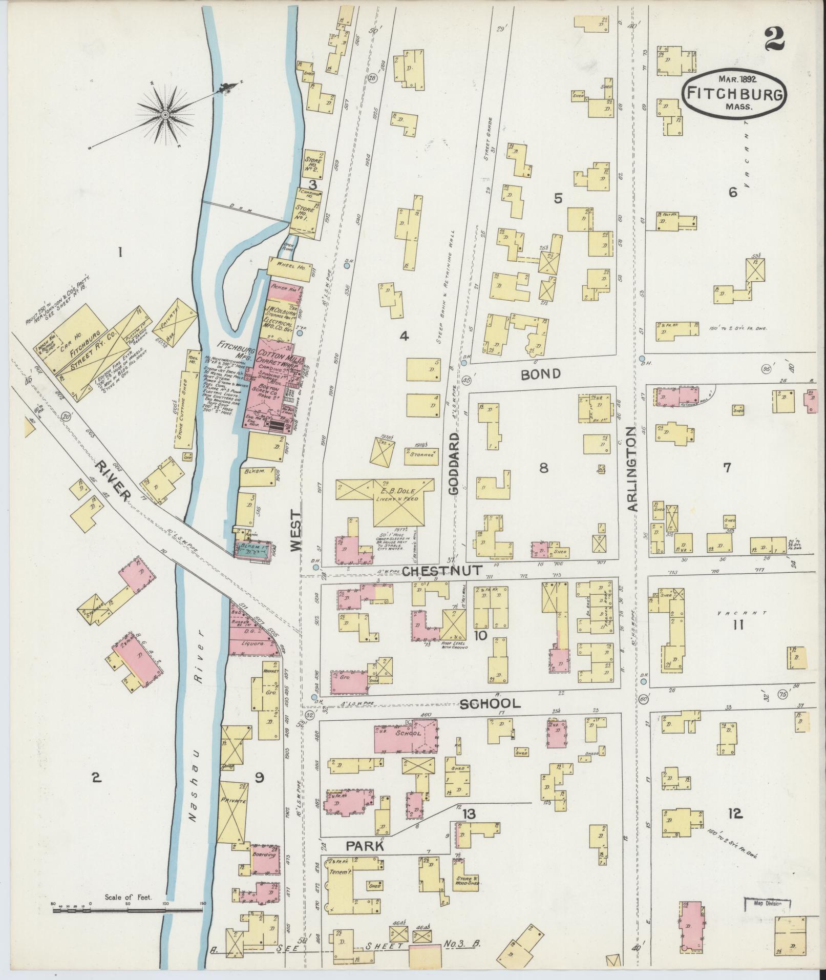 Sanborn Fire Insurance Map from Fitchburg, Worcester County, Massachusetts (1892), Sheet #0002 - Complete Map Set gallery image, historic Sanborn map, vintage wall art, Massachusetts Massachusetts
