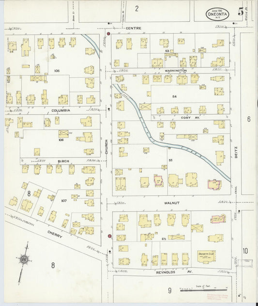 Sanborn Fire Insurance Map from Oneonta, Otsego County, New York (1910), Sheet #0005 - Historic Sanborn Fire Insurance Map Print, vintage old map wall art, antique decor, genealogy gift, New York New York map