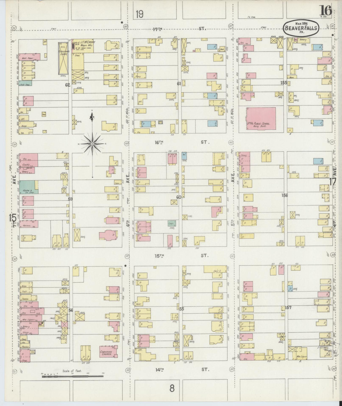 Sanborn Fire Insurance Map from Beaver Falls, Beaver County, Pennsylvania (1896), Sheet #0016 - Complete Map Set gallery image, historic Sanborn map, vintage wall art, Pennsylvania Pennsylvania