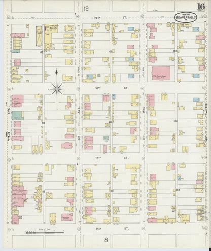 Sanborn Fire Insurance Map from Beaver Falls, Beaver County, Pennsylvania (1896), Sheet #0016 - Complete Map Set gallery image, historic Sanborn map, vintage wall art, Pennsylvania Pennsylvania