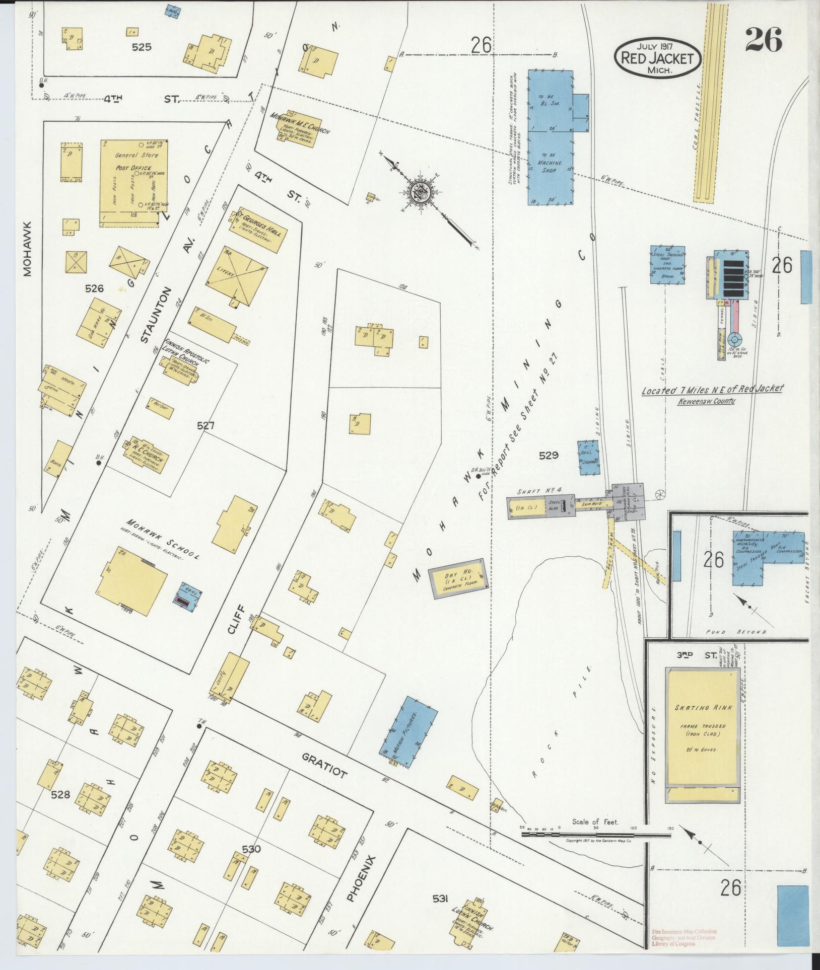 Sanborn Fire Insurance Map from Red Jacket, Houghton County, Michigan (1917), Sheet #0026 - Complete Map Set gallery image, historic Sanborn map, vintage wall art, Michigan Michigan