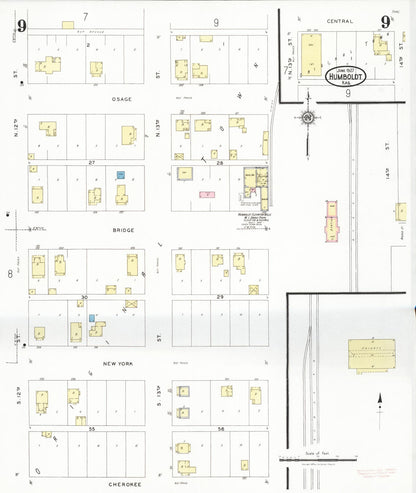 Sanborn Fire Insurance Map from Humboldt, Allen County, Kansas (1927), Sheet #0009 - Complete Map Set gallery image, historic Sanborn map, vintage wall art, Kansas Kansas