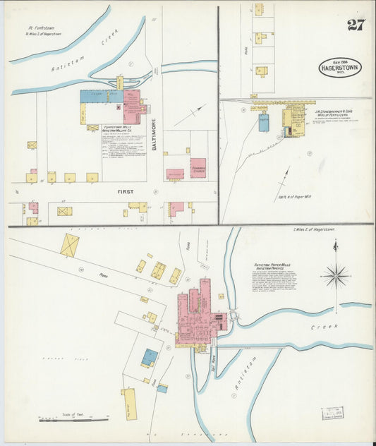 Sanborn Fire Insurance Map from Hagerstown, Washington County, Maryland (1904), Sheet #0027 - Historic Sanborn Fire Insurance Map Print, vintage old map wall art, antique decor, genealogy gift, Maryland Maryland map