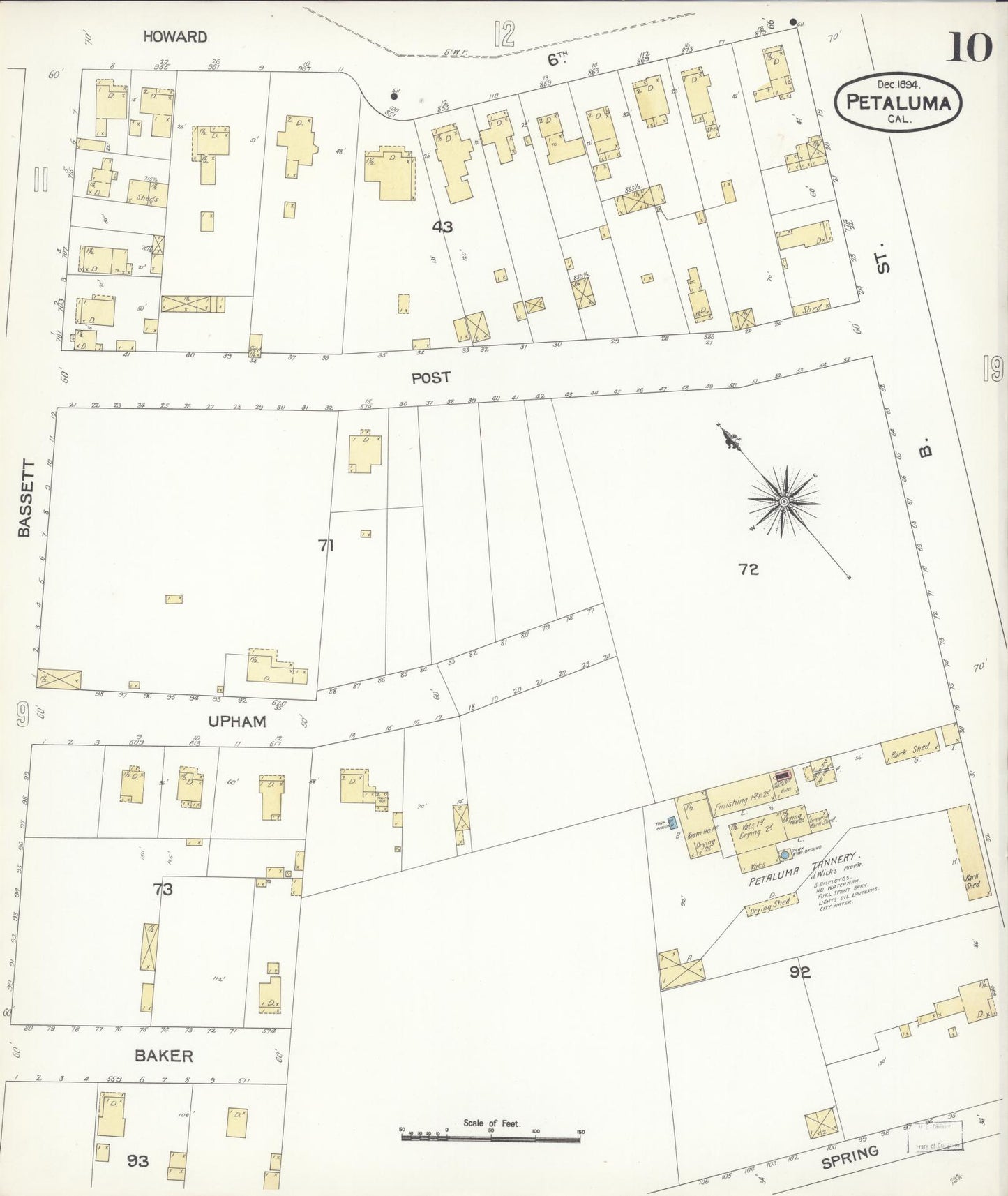 Sanborn Fire Insurance Map from Petaluma, Sonoma County, California (1894), Sheet #0010 - Complete Map Set gallery image, historic Sanborn map, vintage wall art, California California