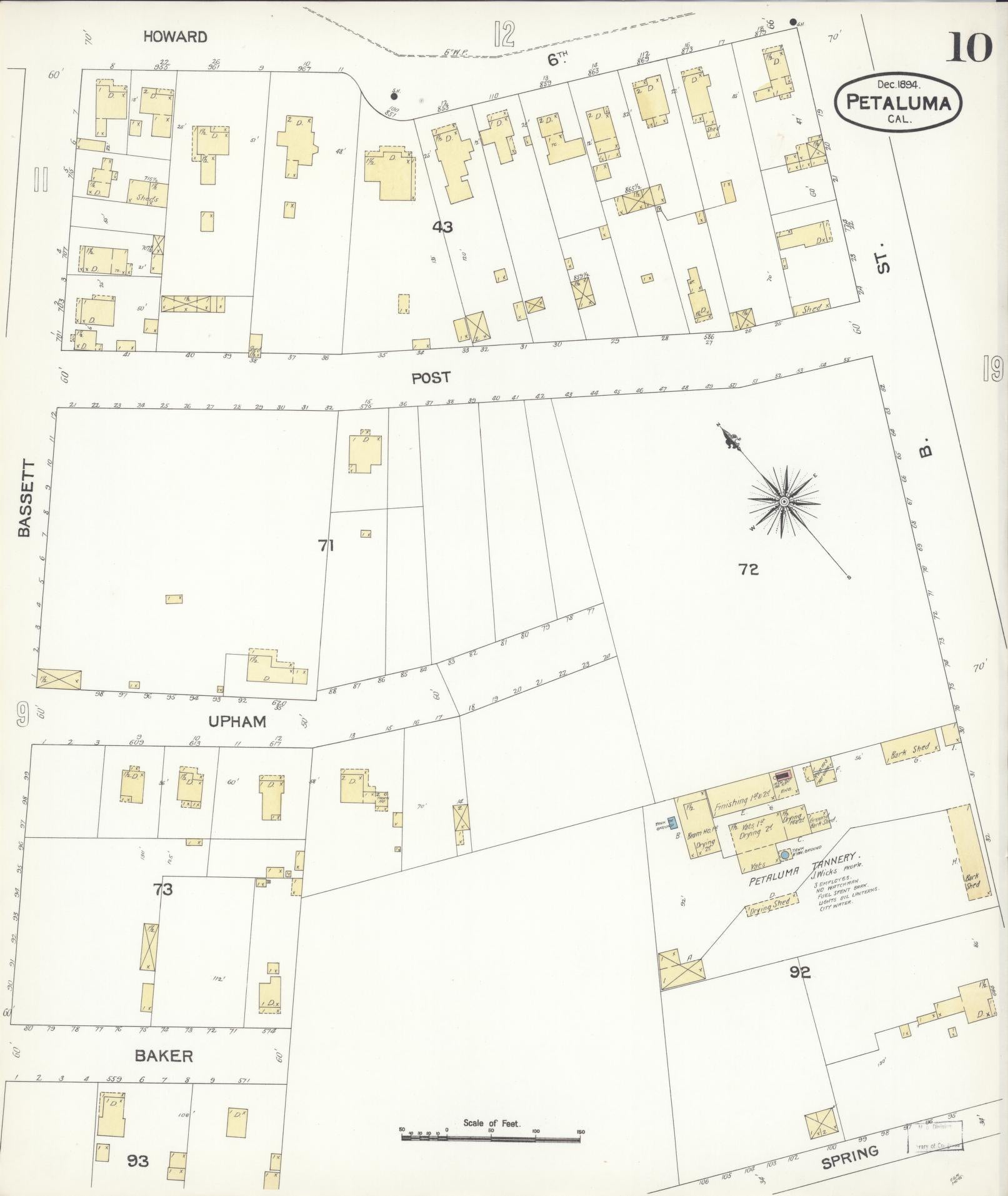 Sanborn Fire Insurance Map from Petaluma, Sonoma County, California (1894), Sheet #0010 - Complete Map Set gallery image, historic Sanborn map, vintage wall art, California California