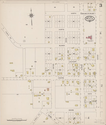 Sanborn Fire Insurance Map from Kyle, Hays County, Texas (1922), Sheet #0003 - Complete Map Set gallery image, historic Sanborn map, vintage wall art, Texas Texas