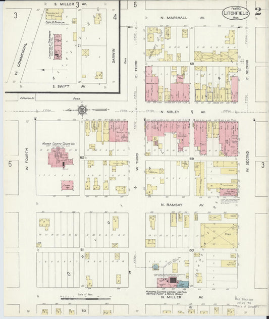 Sanborn Fire Insurance Map from Litchfield, Meeker County, Minnesota (1913), Sheet #0002 - Historic Sanborn Fire Insurance Map Print, vintage old map wall art, antique decor, genealogy gift, Minnesota Minnesota map