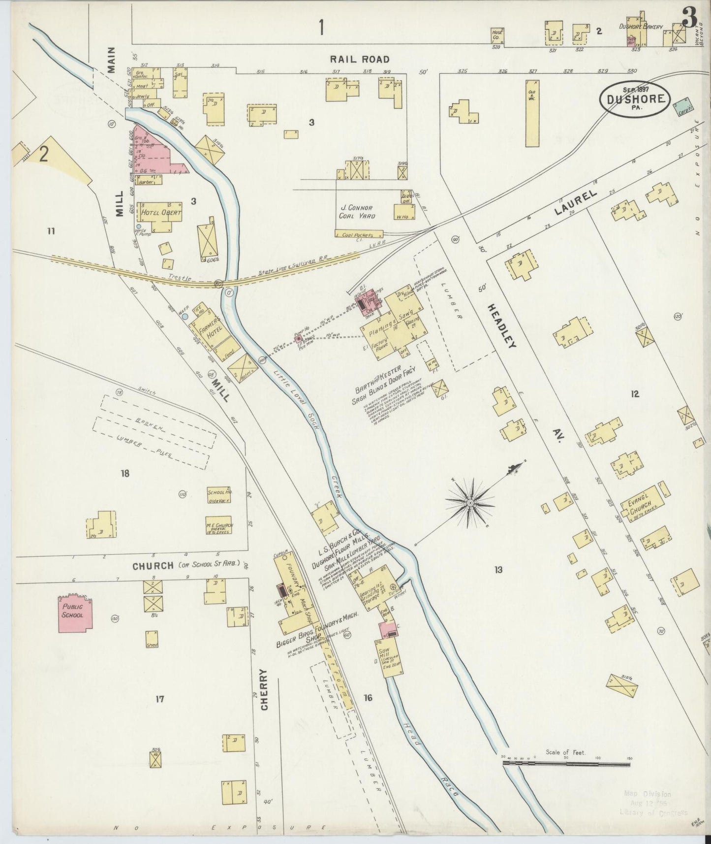 Sanborn Fire Insurance Map from Dushore, Sullivan County, Pennsylvania (1897), Sheet #0003 - Historic Sanborn Fire Insurance Map Print, vintage old map wall art, antique decor, genealogy gift, Pennsylvania Pennsylvania map