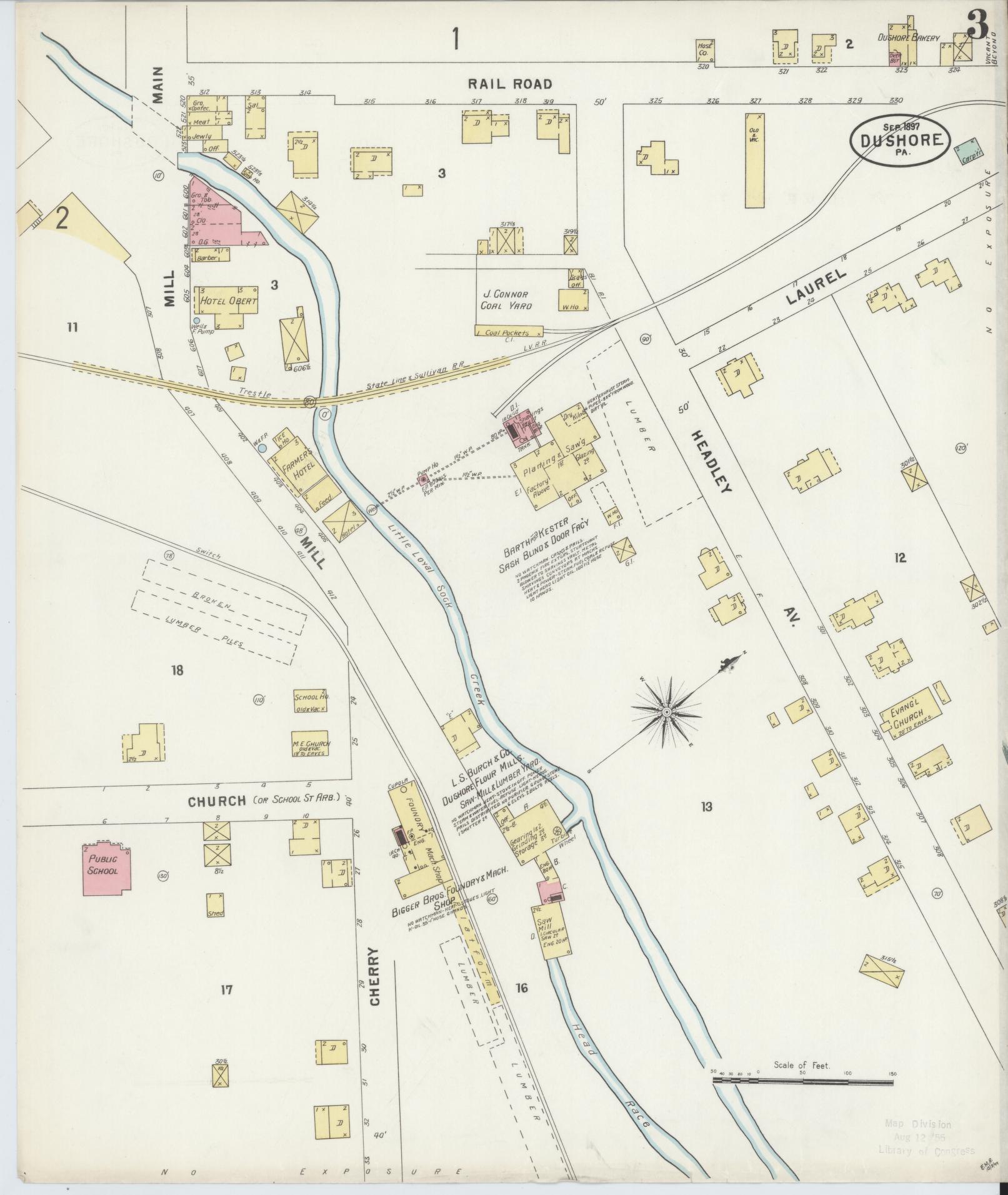 Sanborn Fire Insurance Map from Dushore, Sullivan County, Pennsylvania (1897), Sheet #0003 - Historic Sanborn Fire Insurance Map Print, vintage old map wall art, antique decor, genealogy gift, Pennsylvania Pennsylvania map