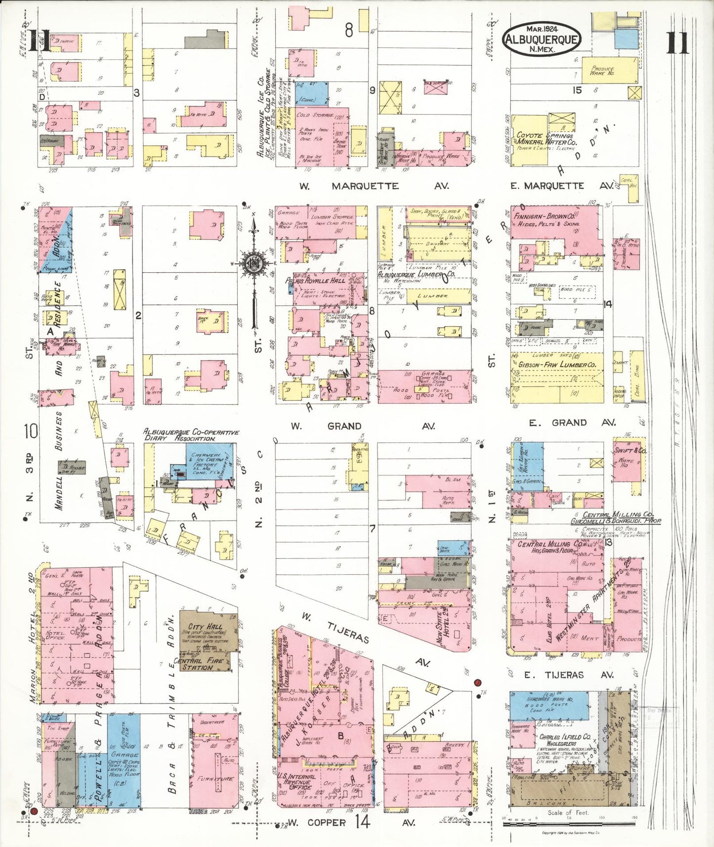 Sanborn Fire Insurance Map from Albuquerque, Bernalillo County, New Mexico (1924), Sheet #0011 - Complete Map Set gallery image, historic Sanborn map, vintage wall art, New Mexico New Mexico