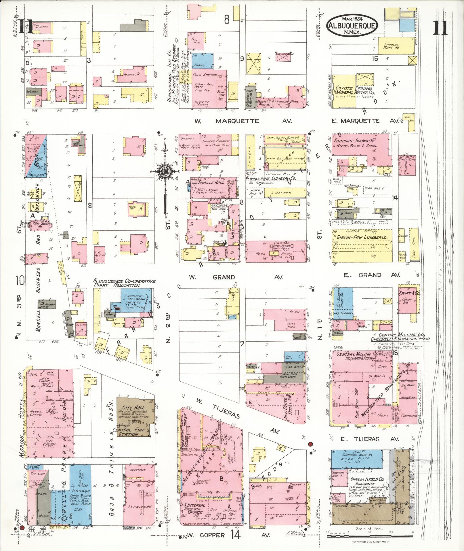 Sanborn Fire Insurance Map from Albuquerque, Bernalillo County, New Mexico (1924), Sheet #0011 - Complete Map Set gallery image, historic Sanborn map, vintage wall art, New Mexico New Mexico