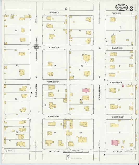 Sanborn Fire Insurance Map from Mangum, Greer County, Oklahoma (1916), Sheet #0003 - Historic Sanborn Fire Insurance Map Print, vintage old map wall art, antique decor, genealogy gift, Oklahoma Oklahoma map
