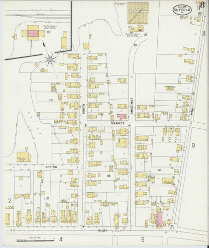 Sanborn Fire Insurance Map from Suffolk, Independent Cities, Virginia (1898), Sheet #0008 - Historic Sanborn Fire Insurance Map Print, vintage old map wall art, antique decor, genealogy gift, Virginia Virginia map