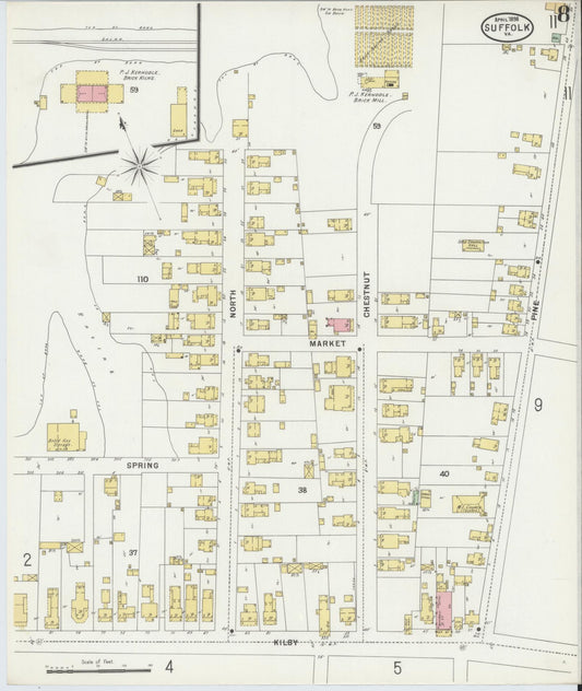 Sanborn Fire Insurance Map from Suffolk, Independent Cities, Virginia (1898), Sheet #0008 - Historic Sanborn Fire Insurance Map Print, vintage old map wall art, antique decor, genealogy gift, Virginia Virginia map