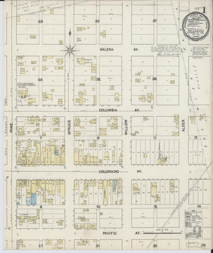 Sanborn Fire Insurance Map from Telluride, San Miguel County, Colorado (1890), Sheet #0001 - Complete Map Set gallery image, historic Sanborn map, vintage wall art, Colorado Colorado