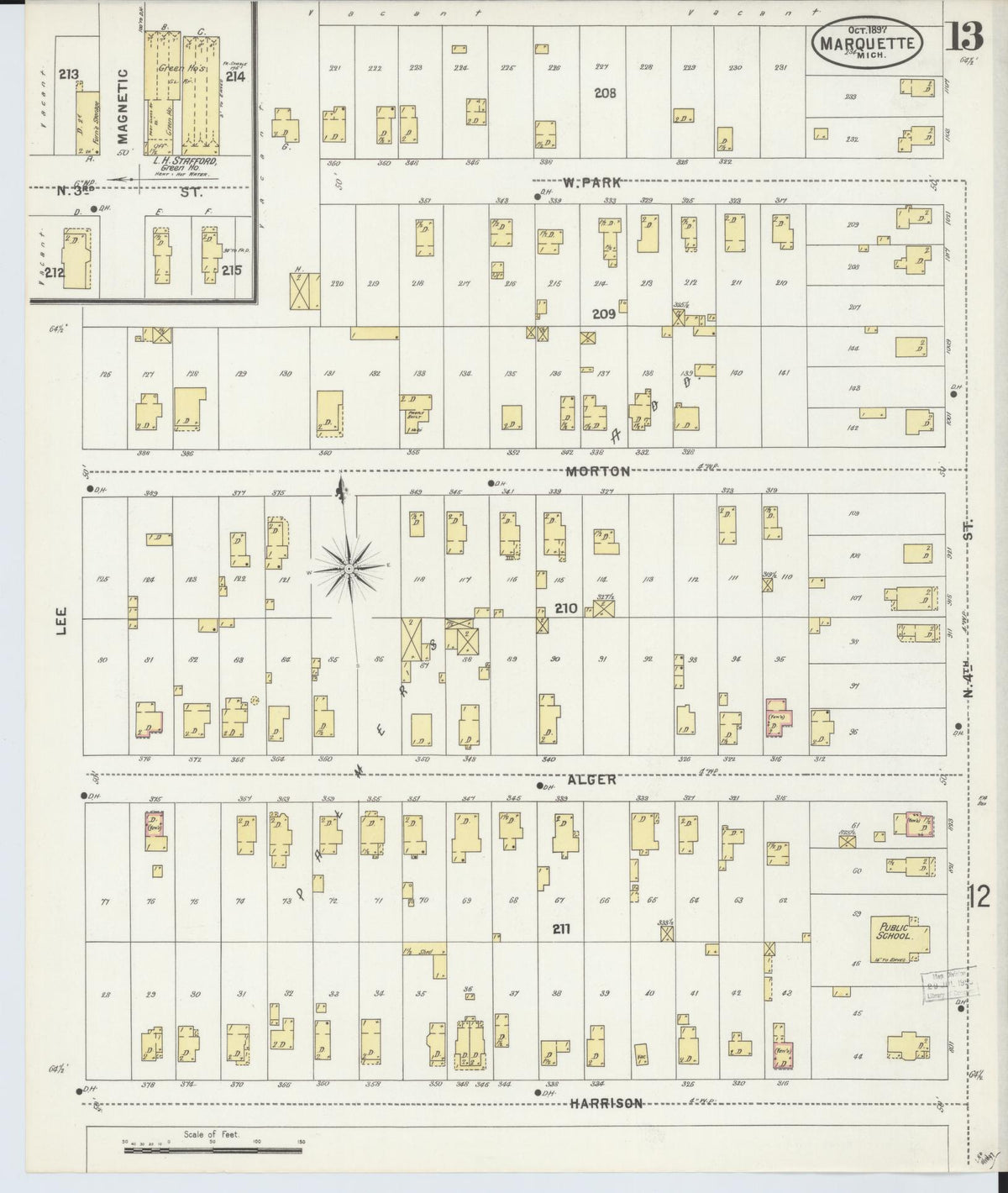 Sanborn Fire Insurance Map from Marquette, Marquette County, Michigan (1897), Sheet #0013 - Historic Sanborn Fire Insurance Map Print, vintage old map wall art, antique decor, genealogy gift, Michigan Michigan map