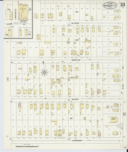 Sanborn Fire Insurance Map from Marquette, Marquette County, Michigan (1897), Sheet #0013 - Historic Sanborn Fire Insurance Map Print, vintage old map wall art, antique decor, genealogy gift, Michigan Michigan map