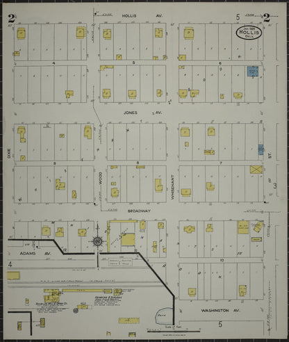 Sanborn Fire Insurance Map from Hollis, Harmon County, Oklahoma (1924), Sheet #0002 - Complete Map Set gallery image, historic Sanborn map, vintage wall art, Oklahoma Oklahoma