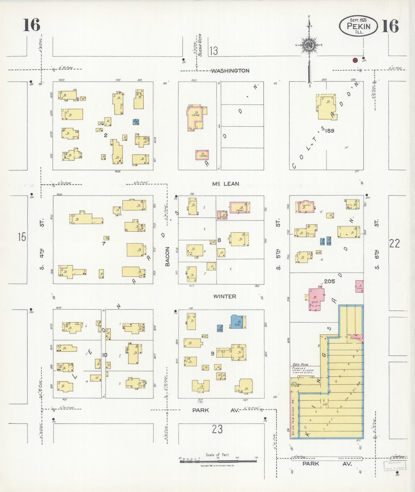 Sanborn Fire Insurance Map from Pekin, Tazewell County, Illinois (1925), Sheet #0016 - Historic Sanborn Fire Insurance Map Print, vintage old map wall art, antique decor, genealogy gift, Illinois Illinois map
