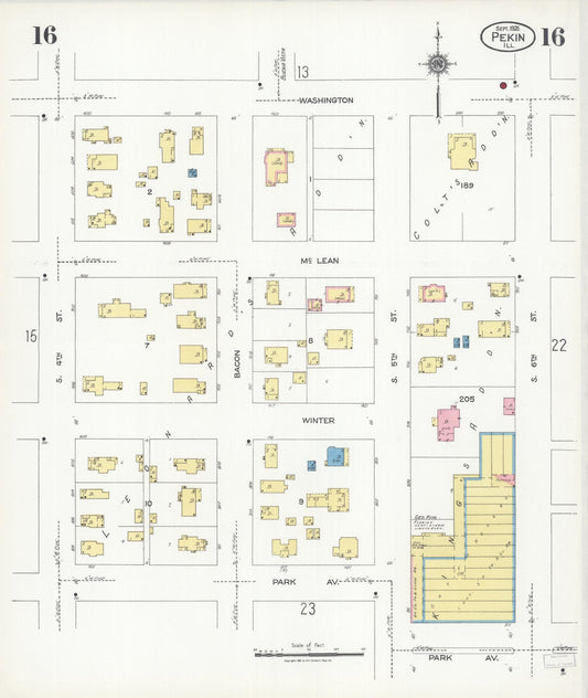 Sanborn Fire Insurance Map from Pekin, Tazewell County, Illinois (1925), Sheet #0016 - Historic Sanborn Fire Insurance Map Print, vintage old map wall art, antique decor, genealogy gift, Illinois Illinois map