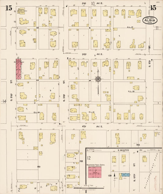 Sanborn Fire Insurance Map from Albia, Monroe County, Iowa (1922), Sheet #0015 - Historic Sanborn Fire Insurance Map Print, vintage old map wall art