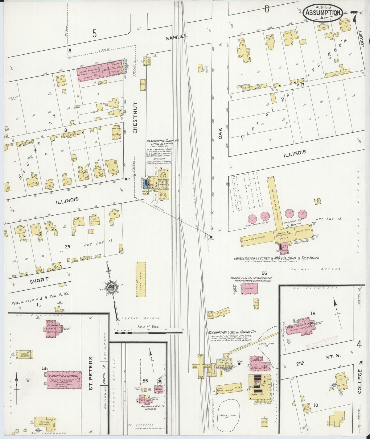 Sanborn Fire Insurance Map from Assumption, Christian County, Illinois (1916), Sheet #0007 - Complete Map Set gallery image, historic Sanborn map, vintage wall art, Illinois Illinois