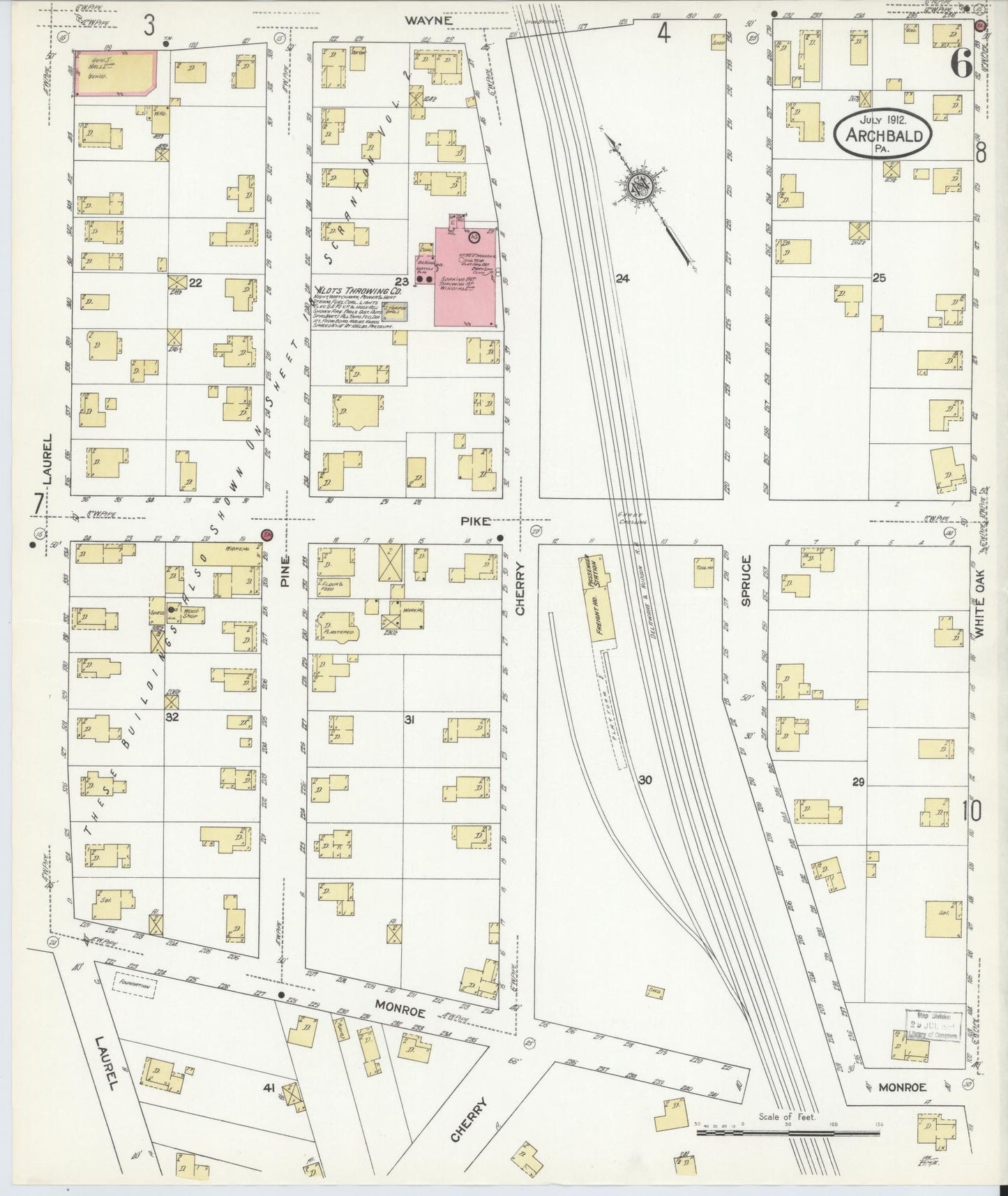 Sanborn Fire Insurance Map from Archbald, Lackawanna County, Pennsylvania (1912), Sheet #0006 - Historic Sanborn Fire Insurance Map Print, vintage old map wall art, antique decor, genealogy gift, Pennsylvania Pennsylvania map