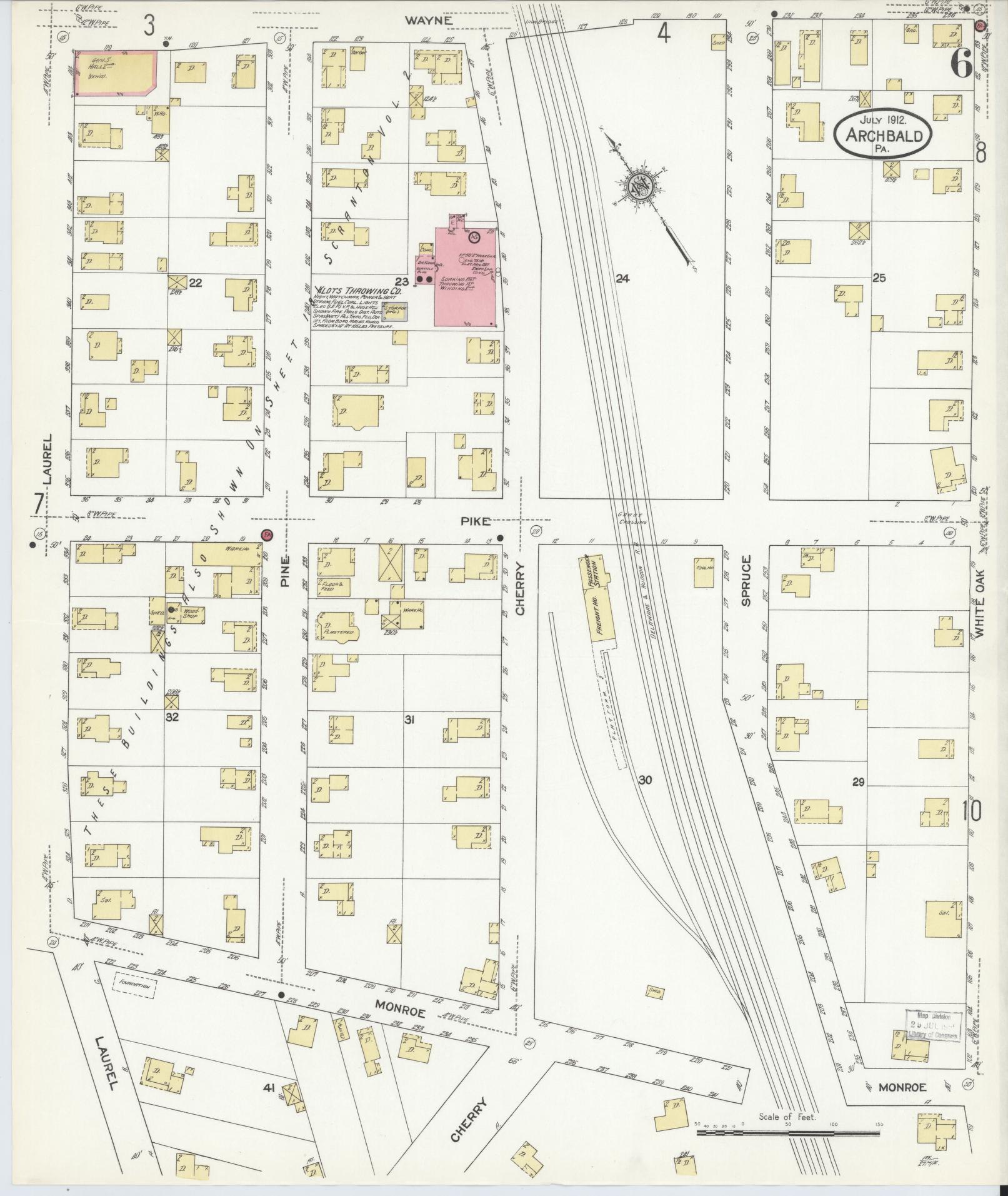 Sanborn Fire Insurance Map from Archbald, Lackawanna County, Pennsylvania (1912), Sheet #0006 - Historic Sanborn Fire Insurance Map Print, vintage old map wall art, antique decor, genealogy gift, Pennsylvania Pennsylvania map
