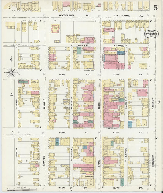 Sanborn Fire Insurance Map from Mount Carmel, Northumberland County, Pennsylvania (1907), Sheet #0005 - Historic Sanborn Fire Insurance Map Print, vintage old map wall art, antique decor, genealogy gift, Pennsylvania Pennsylvania map