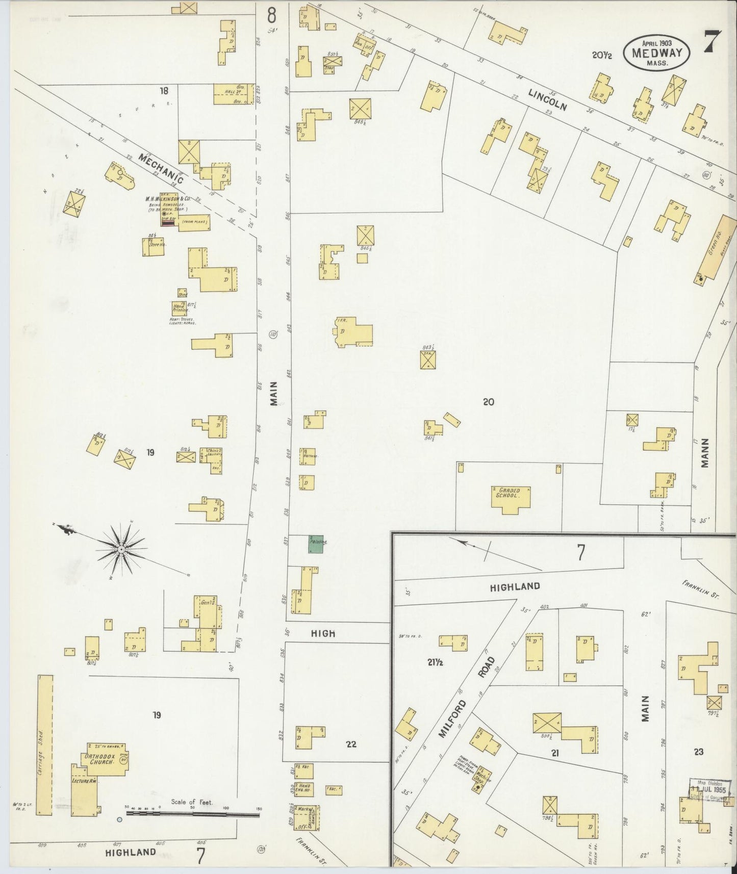 Sanborn Fire Insurance Map from Medway, Norfolk County, Massachusetts (1903), Sheet #0007 - Complete Map Set gallery image, historic Sanborn map, vintage wall art, Massachusetts Massachusetts