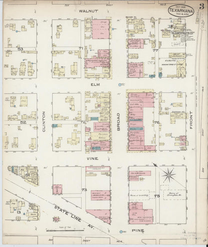 Sanborn Fire Insurance Map from Texarkana, Bowie County, Texas (1885), Sheet #0003 - Complete Map Set gallery image, historic Sanborn map, vintage wall art, Texas Texas