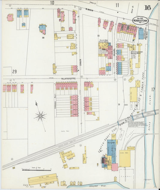 Sanborn Fire Insurance Map from Norristown, Montgomery County, Pennsylvania (1902), Sheet #0016 - Historic Sanborn Fire Insurance Map Print, vintage old map wall art, antique decor, genealogy gift, Pennsylvania Pennsylvania map