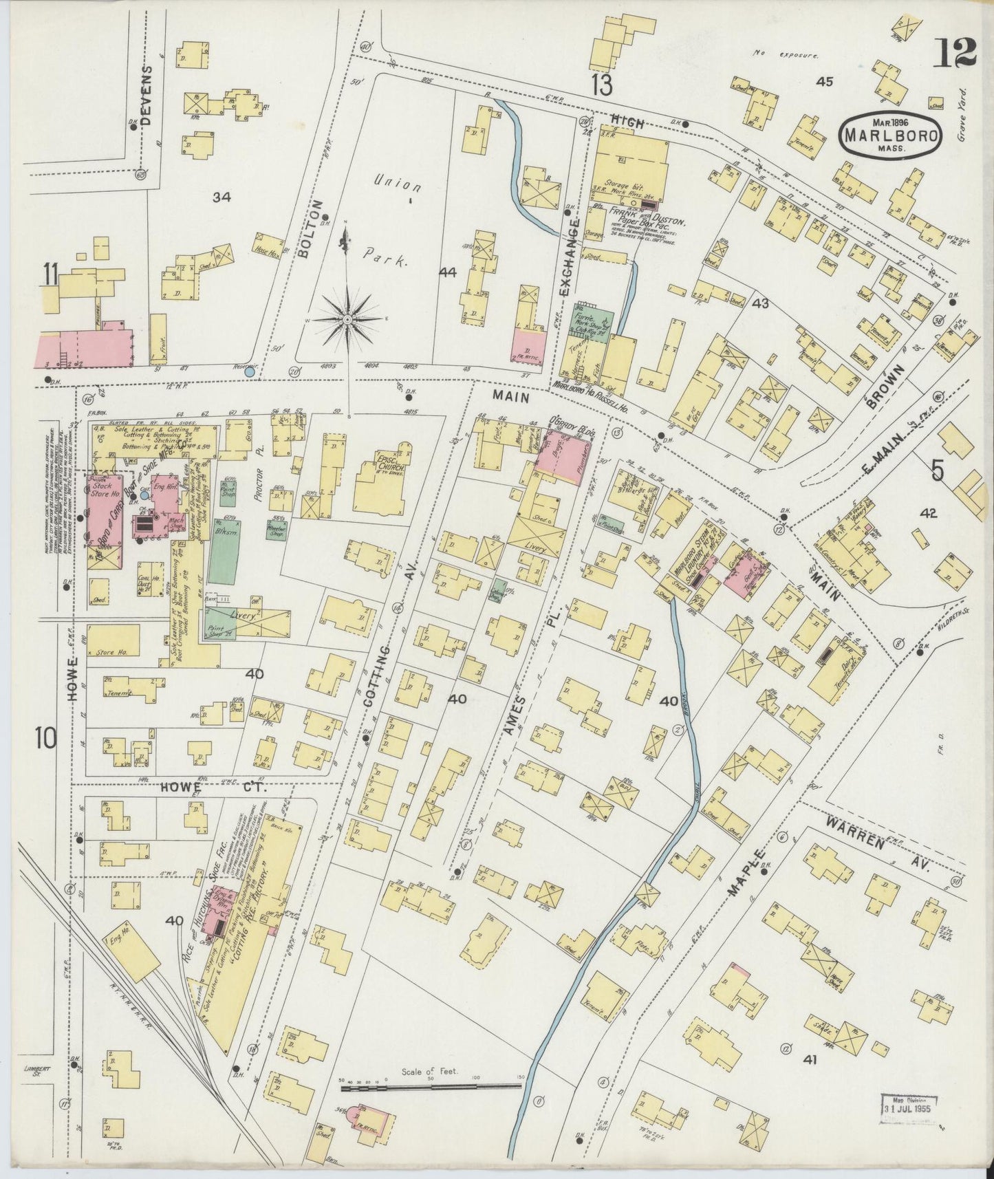 Sanborn Fire Insurance Map from Marlborough, Middlesex County, Massachusetts (1896), Sheet #0012 - Complete Map Set gallery image, historic Sanborn map, vintage wall art, Massachusetts Massachusetts