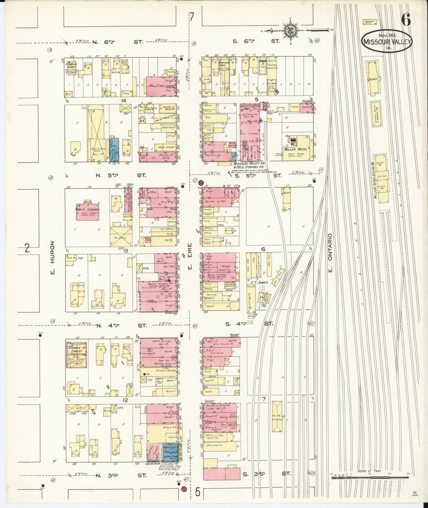 Sanborn Fire Insurance Map from Missouri Valley, Harrison County, Iowa (1913), Sheet #0006 - Complete Map Set gallery image, historic Sanborn map, vintage wall art, Missouri Missouri