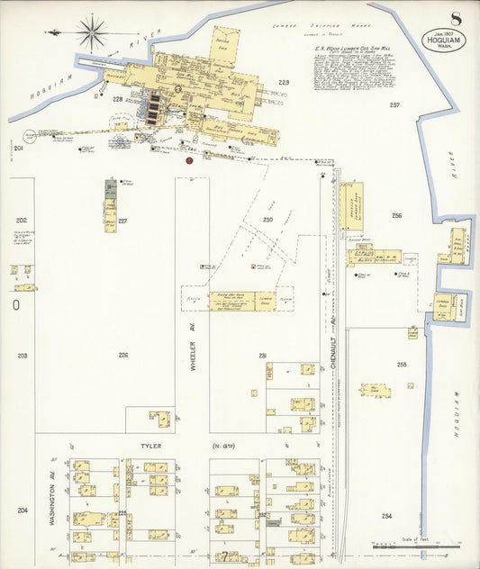 Sanborn Fire Insurance Map from Hoquiam, Grays Harbor County, Washington (1907), Sheet #0008 - Historic Sanborn Fire Insurance Map Print, vintage old map wall art, antique decor, genealogy gift, Washington Washington map