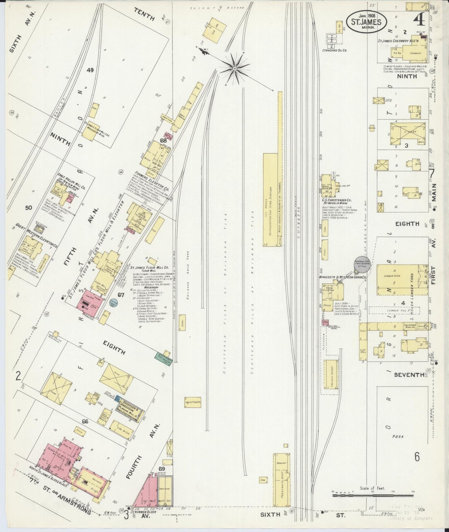 Sanborn Fire Insurance Map from Saint James, Watonwan County, Minnesota (1908), Sheet #0004 - Complete Map Set gallery image, historic Sanborn map, vintage wall art, Minnesota Minnesota